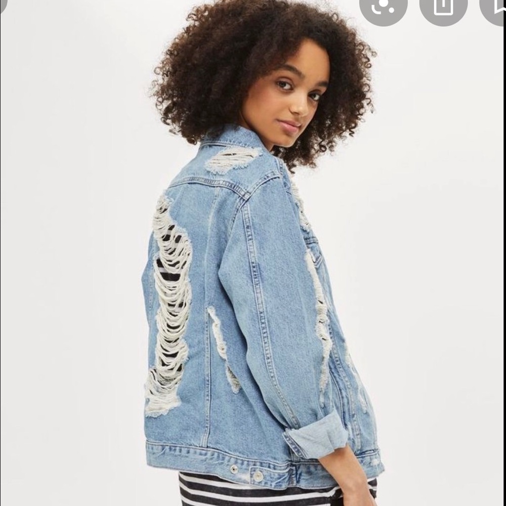 Topshop Extreme Ripped Denim Jacket Size US 2